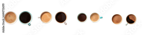 Top view of two cups of coffee on a transparent background