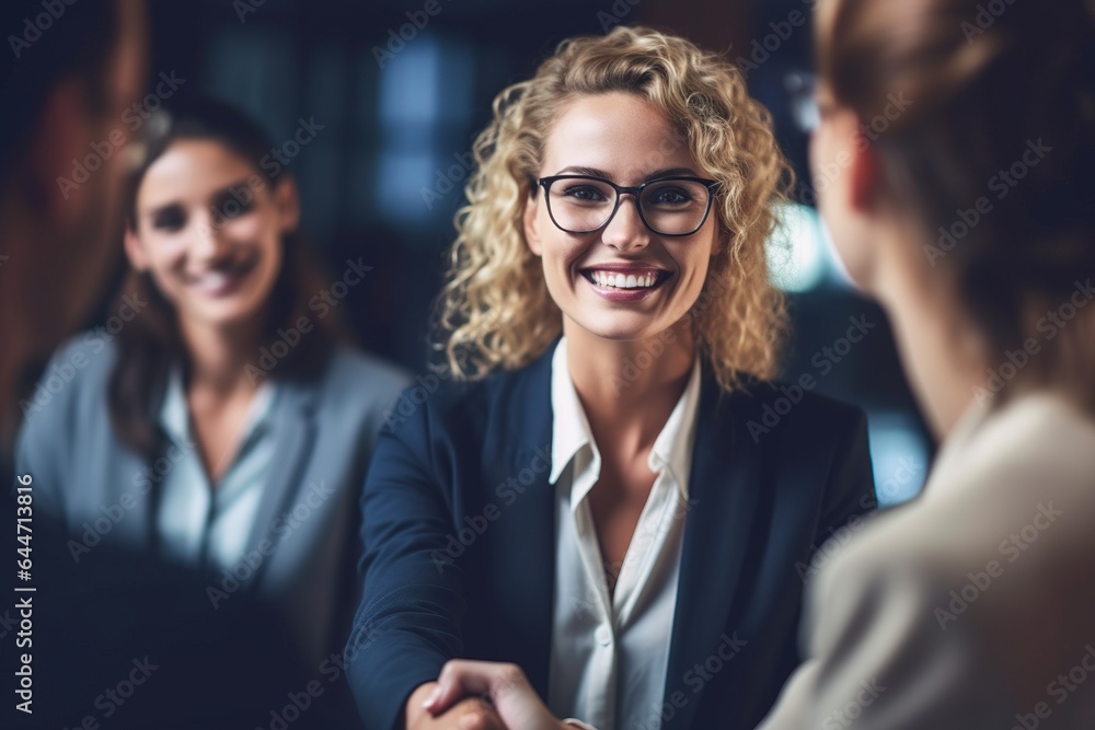 Fototapeta premium successful business people shaking hands in the office. Finishing successful meeting. handshake in the office