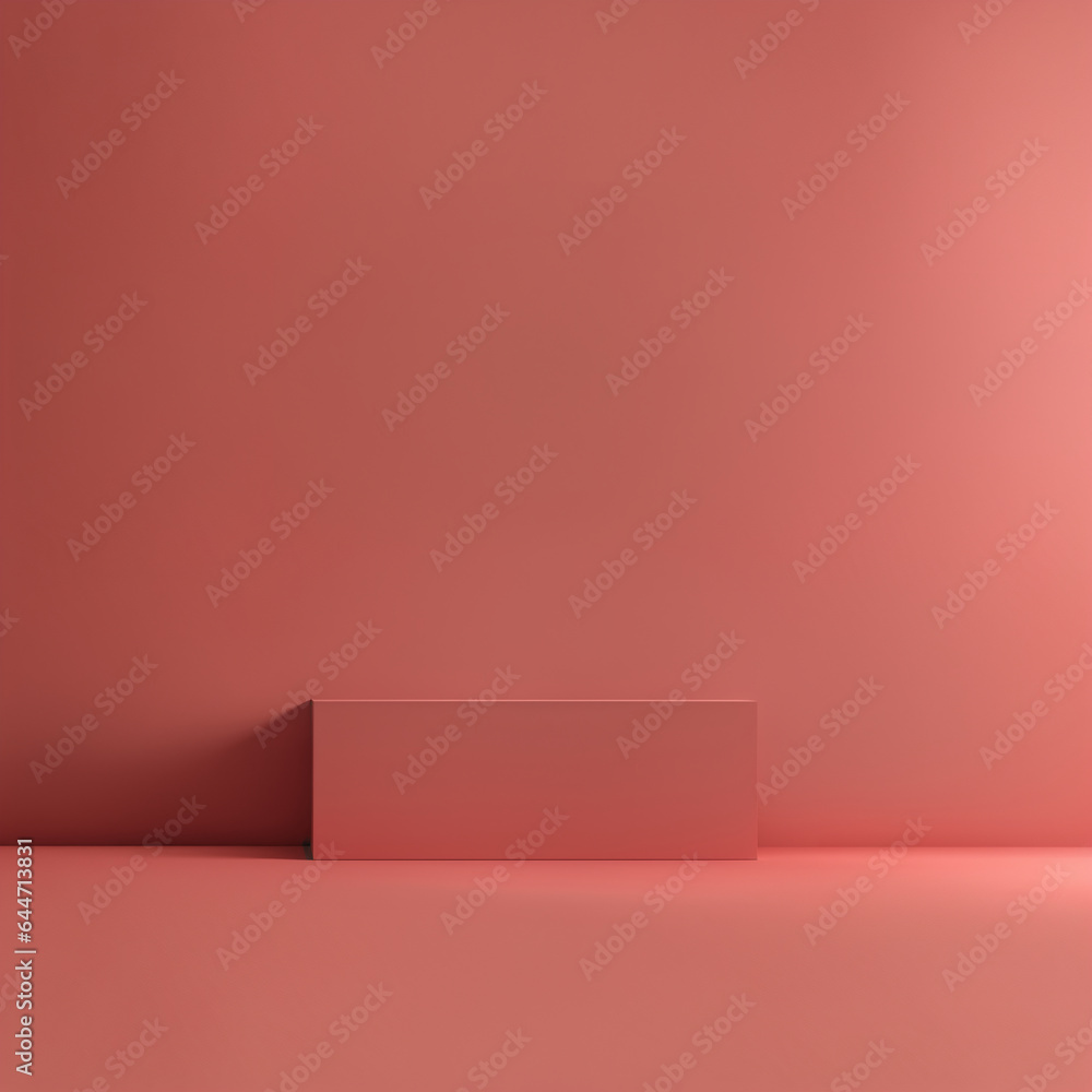 Clean blank red background backdrop with pedestal for product presentation Clean blank red background backdrop with pedestal for product presentation