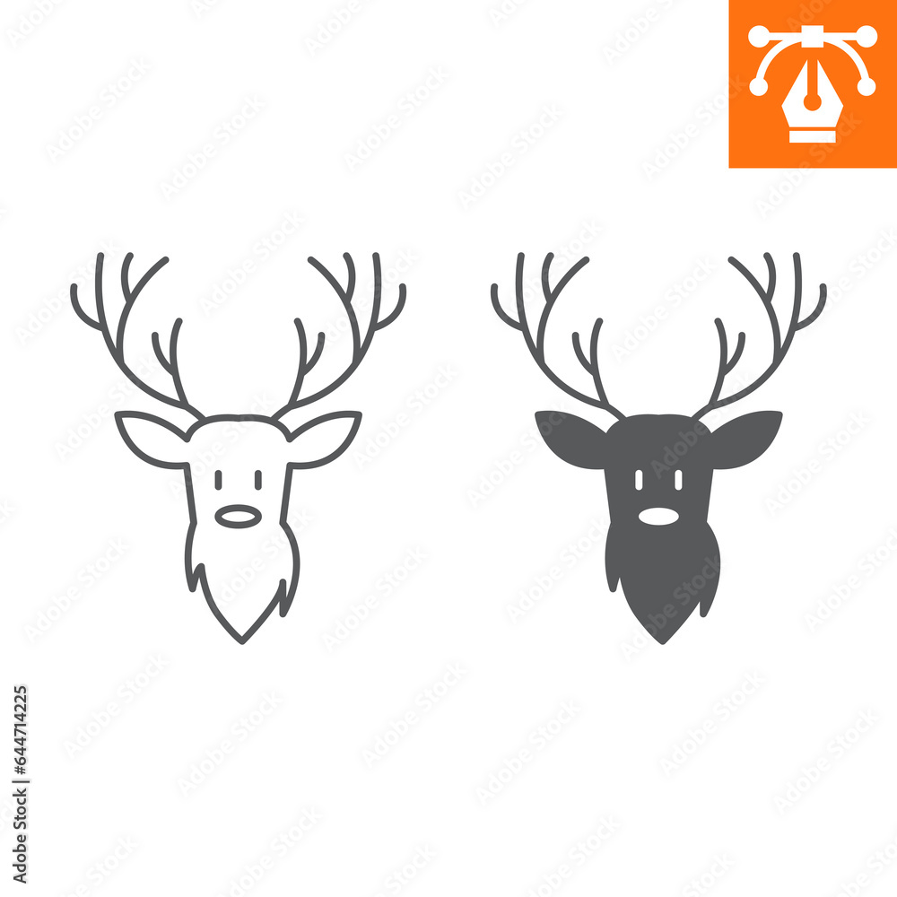 Reindeer line and solid icon, outline style icon for web site or mobile app, merry christmas and wild animal, xmas deer vector icon, simple vector illustration, vector graphics with editable strokes. Reindeer line and solid icon, outline style icon for web site or mobile app, merry christmas and wild animal, xmas deer vector icon, simple vector illustration, vector graphics with editable strokes.