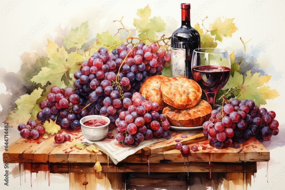 still life with wine and grapes