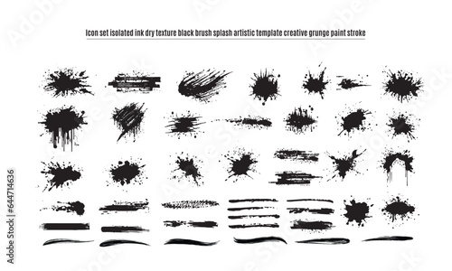 Icon set isolated ink dry texture black brush splash artistic template creative grunge paint stroke