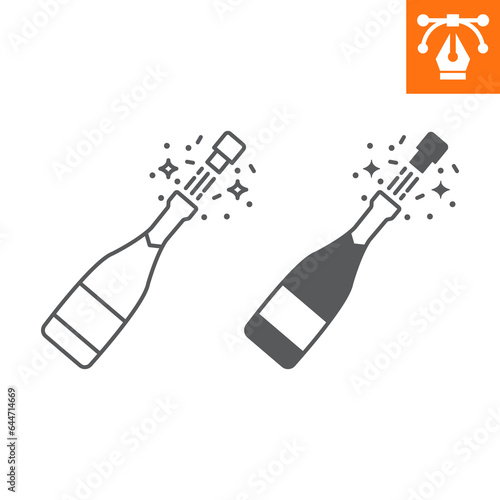 Champange bottle pop line and solid icon, outline style icon for web site or mobile app, merry christmas and holidays , opening bottle vector icon, simple vector illustration, vector graphics.