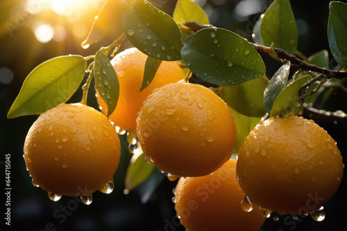 Lemons hanging in a sunny garden. Fresh ripe citrus fruit on vibrant trees, nurtured by nature bounty in mediterranean sunshine