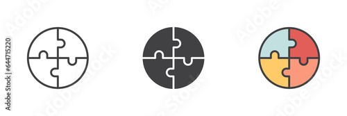 Circle puzzle different style icon set