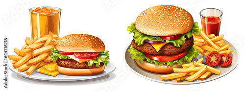 burger and plate isolated on transparent background . Generative AI
