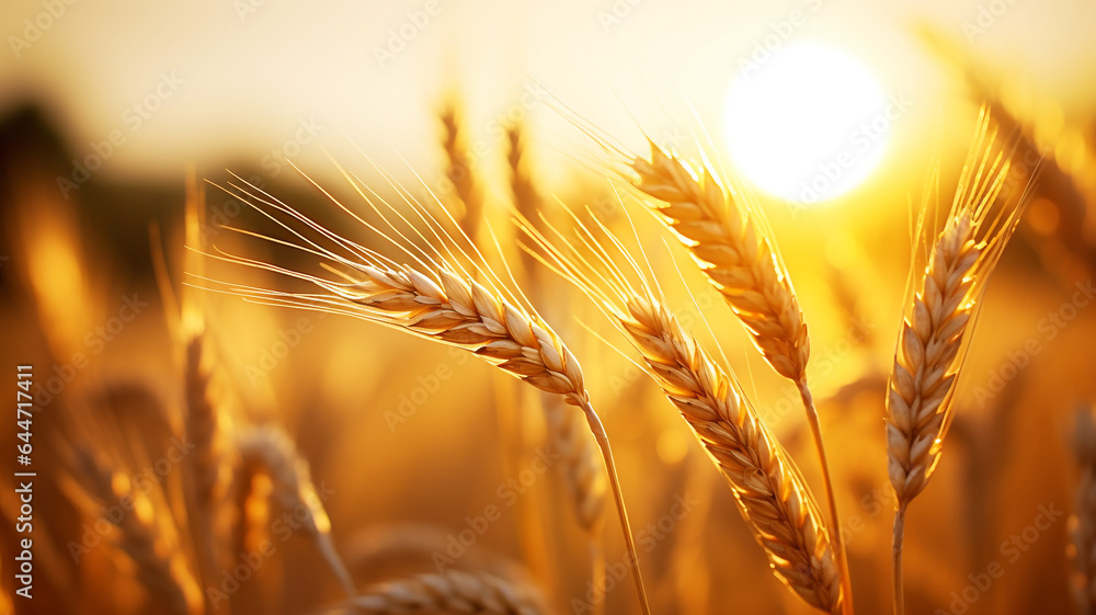 Wheat crop in the field at sunset Wheat crop in the field at sunset