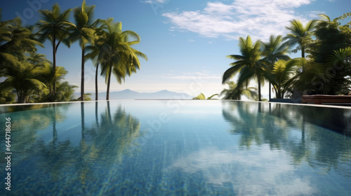 A luxurious infinity pool at a tropical resort on a sunny day. © Mirador