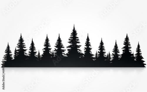 Silhouettes of pines on white background. Front view.