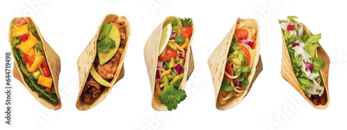 different Taco types isolated on transparent backgrounds . Generative AI
