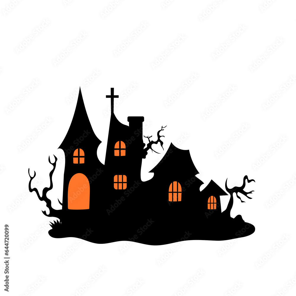 Haunted house with haunted trees Halloween vector illustration.