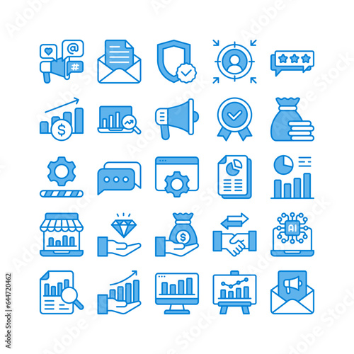 business and technology icon set in flat duotone style