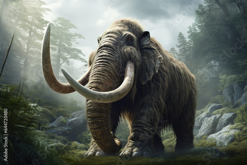 Image of a mammoth in the forest  Wildlife Animals.  Generative AI  Illustration.
