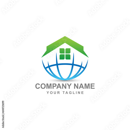 World home logo designs concept vector, globe house logo template, Design concept for real estate agencies.