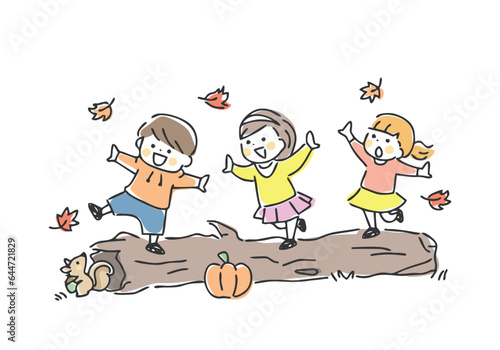 紅葉と子供のイラスト