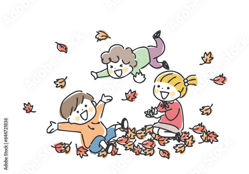 紅葉と子供のイラスト