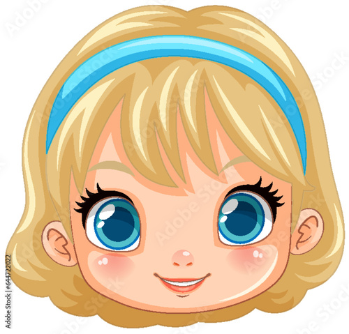 Cute Girl Face in Cartoon Style