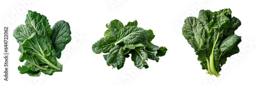 Bunch of organic collard greens on a transparent background promoting raw green nutrition photo