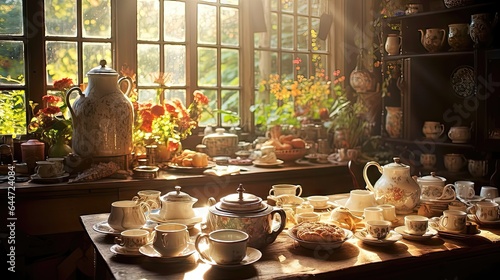 Rustic Elegance: Vintage Teapots and Fresh Pastries in a Cozy Country Kitchen. Generative AI 11