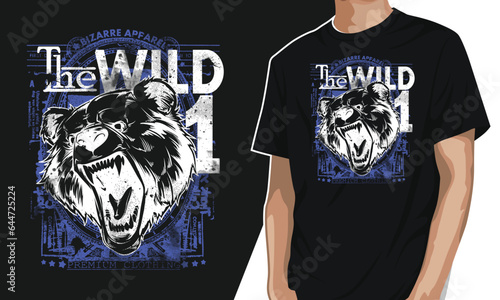 screaming bear head on vintage background t-shirt design editable template