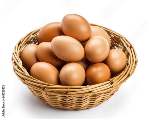 Wallpaper Mural Fresh chicken eggs in woven bamboo baskets are white isolated front view background Torontodigital.ca