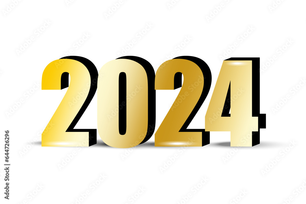 2024 number design. Gold numbers suitable for speech purposes or for calendar design. Vector illustration. EPS 10.