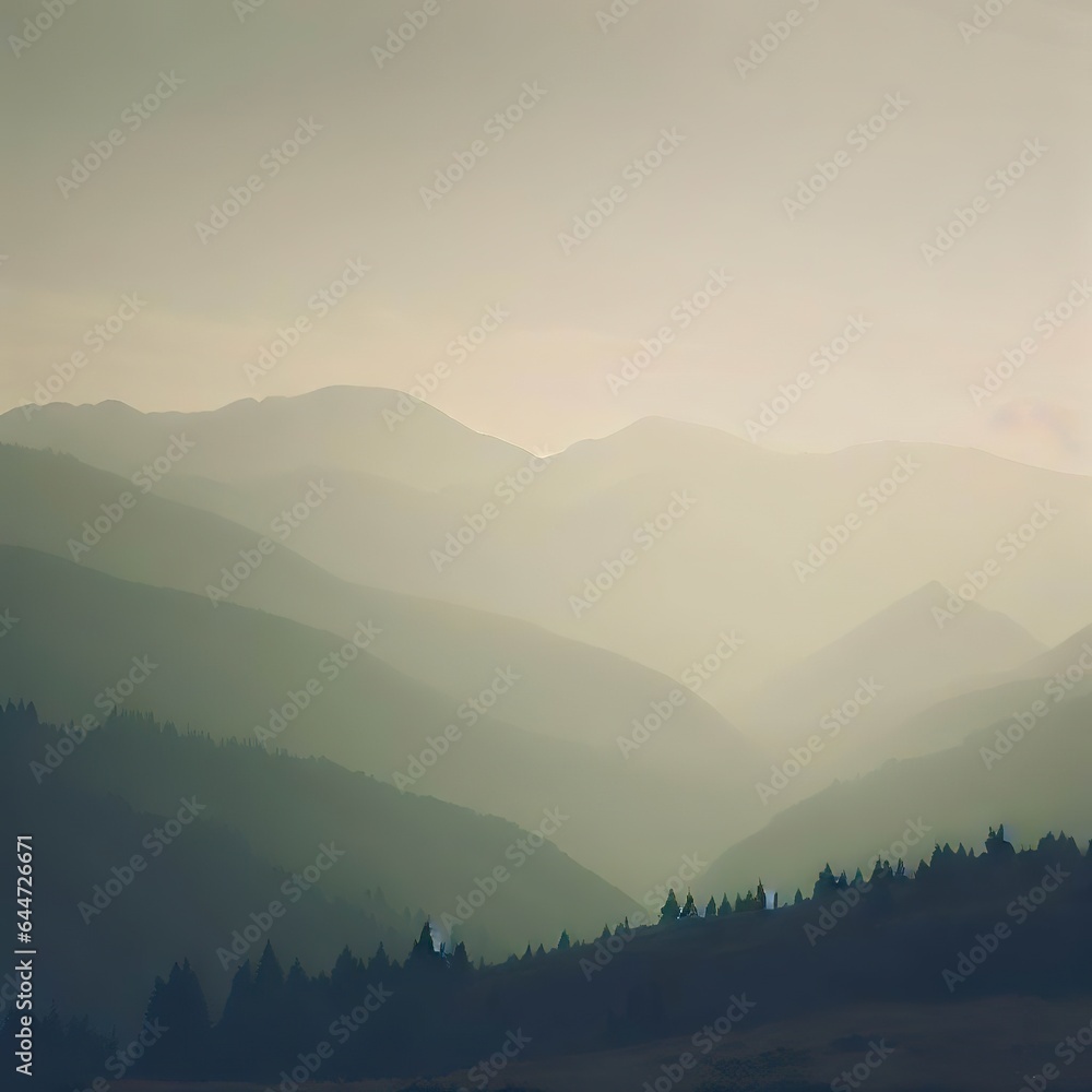 mountain landscape in the pale light of the sun