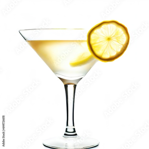 Lemon drop martini cocktail isolated on white background.