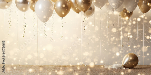 Background with golden balloons, happy new year greeting card invitation