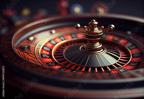 close up of bright multicolored casino roulette table with poker chips,