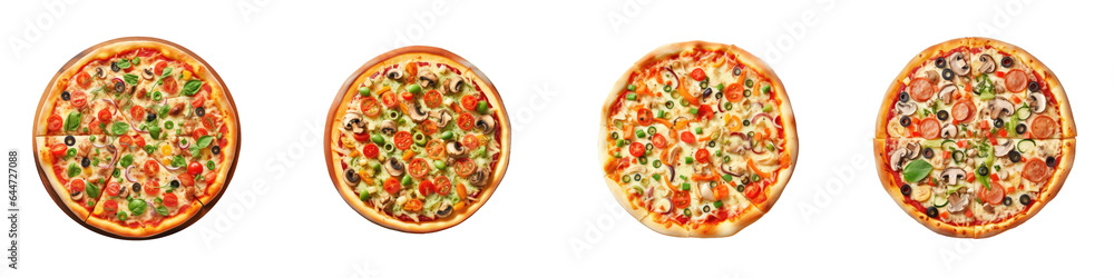 Top view of vegetable pizza on a transparent background delicious and appetizing