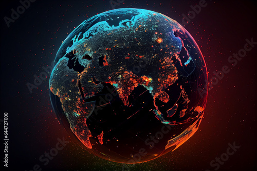 illustration of Earth planet on neon bright light glow . © terra.incognita