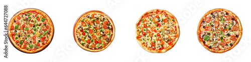 Top view of vegetable pizza on a transparent background delicious and appetizing