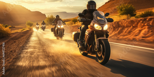 Brotherhood on wheels: Motorcycle riders basking in sunset's glow.