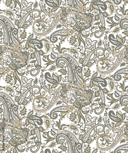 Seamless traditional Asian paisley pattern on white background