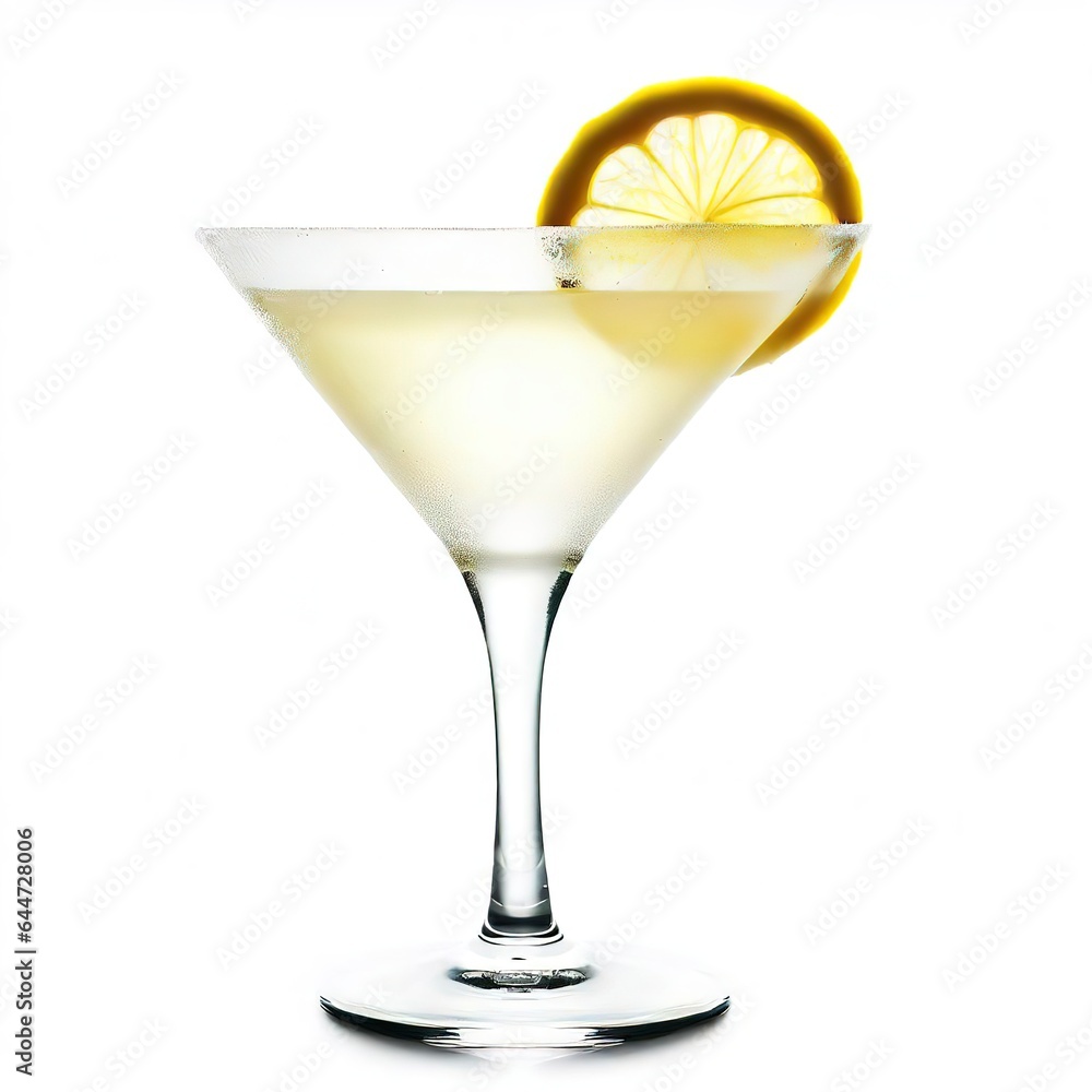 Lemon drop martini cocktail isolated on white background.
