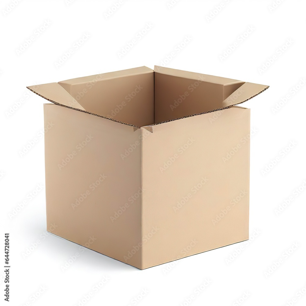 Mockup empty carton box isolated on white background.