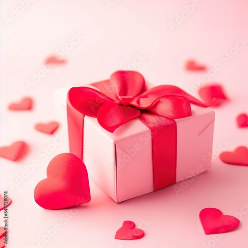 pink gift box with red hearts on a pink background © Sergiu