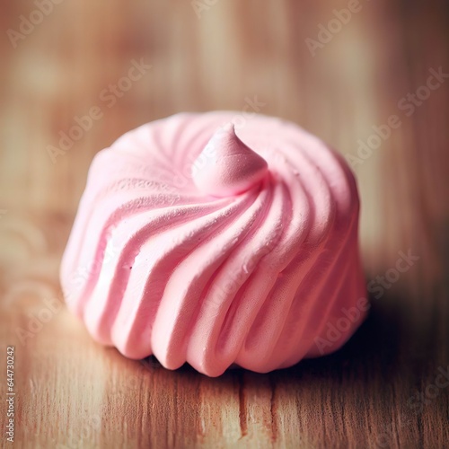 Pink marshmallow on a wooden table