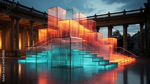 Luminous glass staircase ,Generative AI © Dzmitry