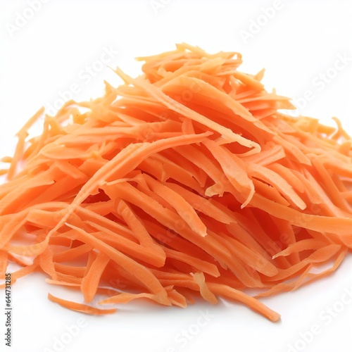 fresh shredded carrots isolated on white background