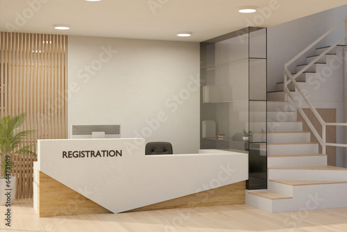 Tableau sur toile Interior design of a modern hospital or clinic reception area with registration counter