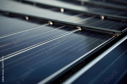 Generative ai closeup of solar panels are storing energy from the sun as renewable energy for a sustainable future.