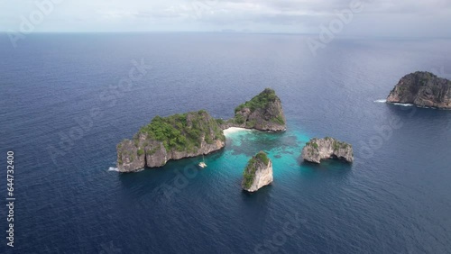 4K Aerial Footage of Koh Haa (Five Islands), Andaman Sea, Thailand - Featuring Sail Boats, White Sand Beaches and Crystal Clear Waters