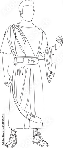 One-Line Sketch: Young Roman Man in Traditional Tunic "Ancient Rome Citizen in Toga: Red or White Vector Illustration" "Vector Illustration of Roman Man in Traditional Tunic"