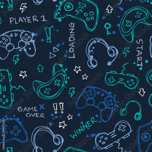 PrintSeamless Repeat Pattern Gaming Electronics Headphones Digital Teen Gamer Print Youth