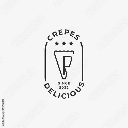 Crepes icon logo line art design, street food crepes image simple minimalist illustration design.