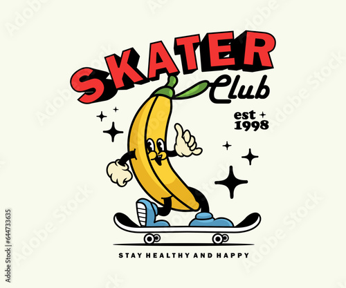  Vintage illustration Retro Poster cartoon character of banana Graphic Design for T shirt Street Wear and Urban Style
