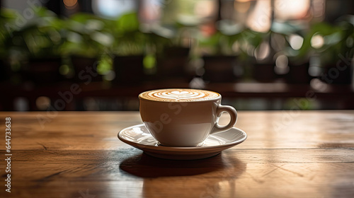 Cup of coffee on the wooden table  nature as a background 