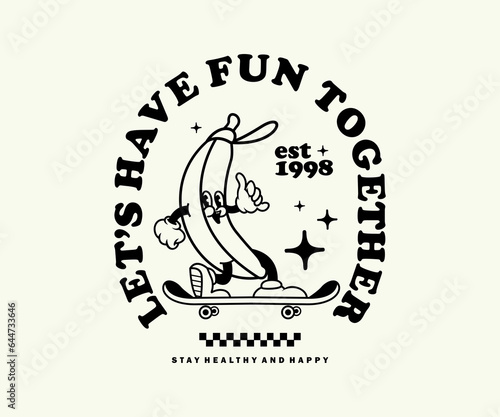  Vintage illustration Retro Poster cartoon character of banana Graphic Design for T shirt Street Wear and Urban Style